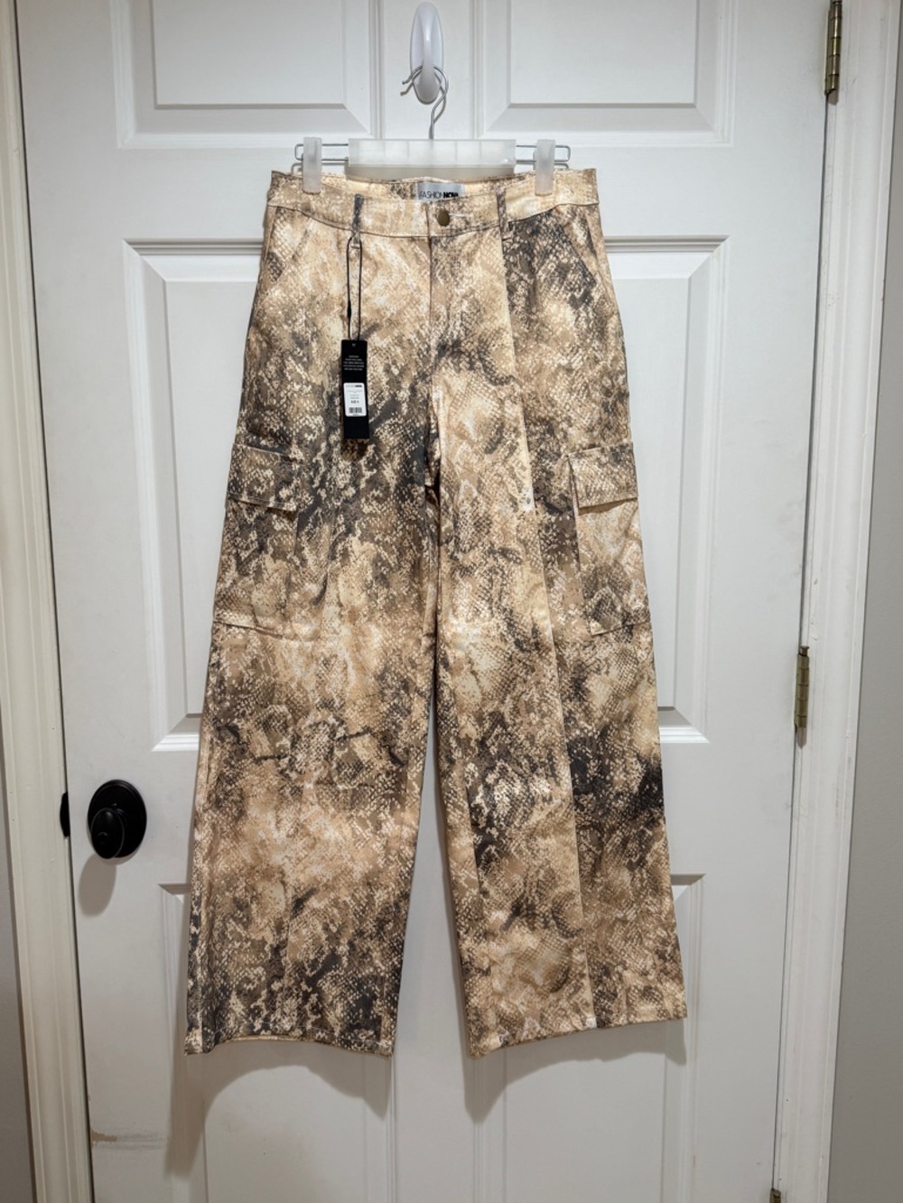 Fashion Nova Snake-Print Cargo Pants in Beige and Brown